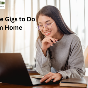 "Woman working from home on a laptop, representing the best side gigs to do from home."