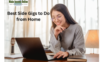 "Woman working from home on a laptop, representing the best side gigs to do from home."