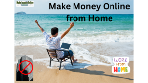 Man working from his computer on the beach, demonstrating how to make money online from home."