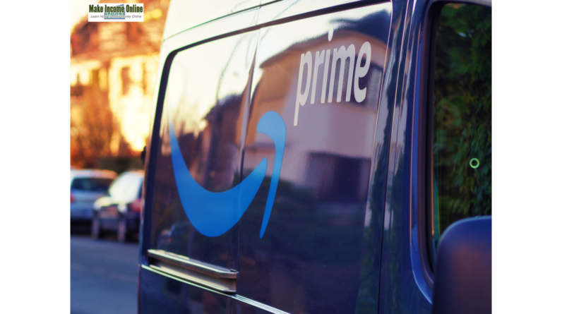 Amazon Prime van delivering packages, representing Amazon work from home opportunities in 2024."